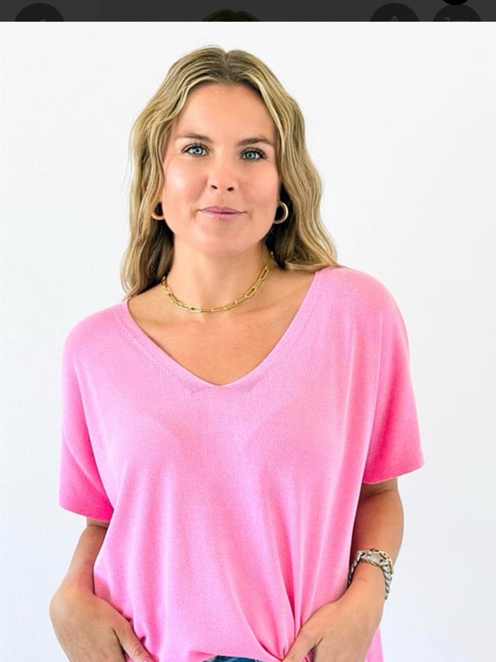 Soft Pink V-Neck Knit Top